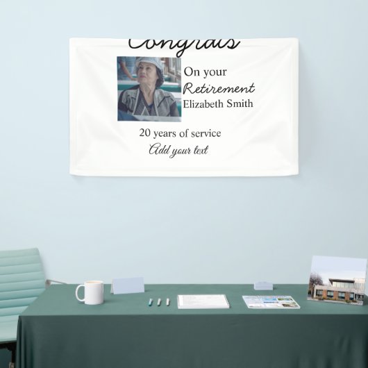 Gefeliciteerd met je pensioen en voeg fotonaam toe spandoek (Beurs)