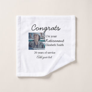 Gefeliciteerd met je pensioen en voeg fotonaam toe washandje