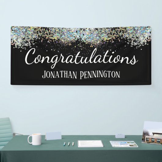 Gefeliciteerd met je pensioen Glitter Confetti Spandoek (Beurs)