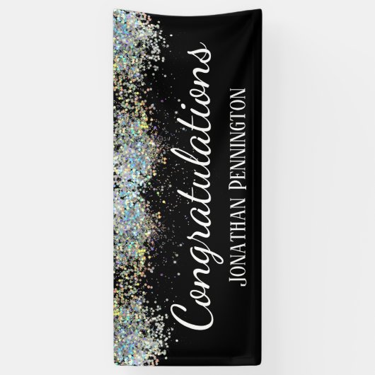 Gefeliciteerd met je pensioen Glitter Confetti Spandoek (Verticaal)