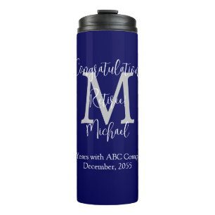 Gefeliciteerd met je pensioen Monogram Naam Blauw Thermosbeker