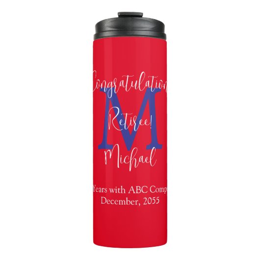 Gefeliciteerd met je pensioen, Monogram, Naam Rood Thermosbeker (Voorkant)