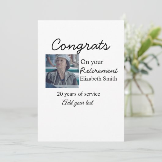 Gefeliciteerd met je pensionering foto naam datum  kaart (Staand voorkant)