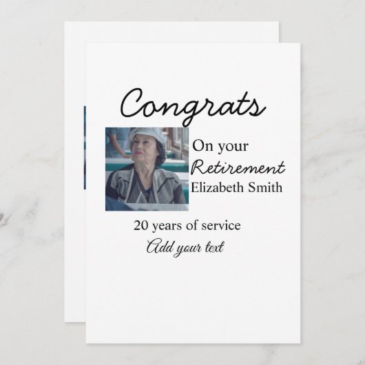 Gefeliciteerd met je pensionering foto naam datum  kaart (Voorkant / Achterkant)