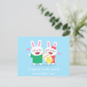 Gefeliciteerd met je Schattigee konijnenfamilie Briefkaart (Staand voorkant)