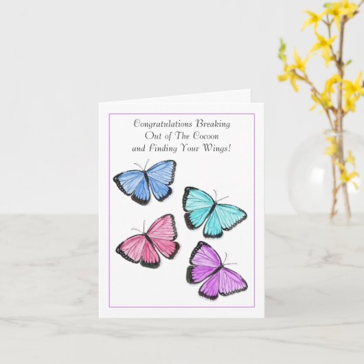 Gefeliciteerd met je scheiding met vlinders kaart (Gele Bloem)