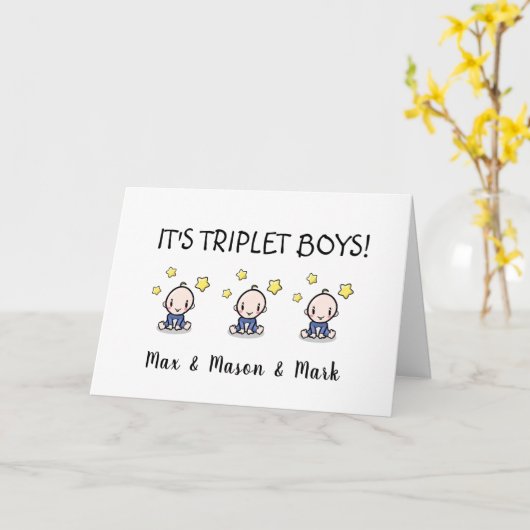 Gefeliciteerd met je Triplet Boys, Custom Kaart (Gele Bloem)