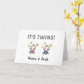 Gefeliciteerd met je tweeling, met namen, op maat kaart (Gele Bloem)