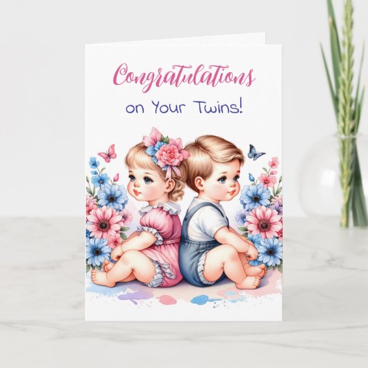 Gefeliciteerd met je tweelingjongen en -meisje kaart (Voorkant)