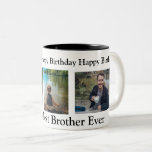 Gefeliciteerd met je verjaardag aan de beste broer tweekleurige koffiemok<br><div class="desc">Gepersonaliseerde Brothers koffiekopje. Gefeliciteerd met de beste broer ooit.</div>