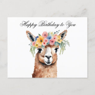 Gefeliciteerd met je verjaardag Alpaca met bloemen Briefkaart