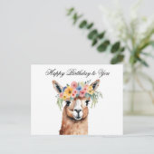 Gefeliciteerd met je verjaardag Alpaca met bloemen Briefkaart (Staand voorkant)