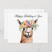 Gefeliciteerd met je verjaardag Alpaca met bloemen Briefkaart (Voorkant / Achterkant)