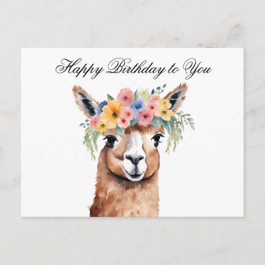Gefeliciteerd met je verjaardag Alpaca met bloemen Briefkaart (Voorkant)