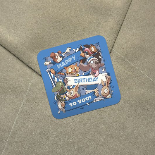 Gefeliciteerd met je verjaardag Animal Fans Blauw  Vierkante Sticker