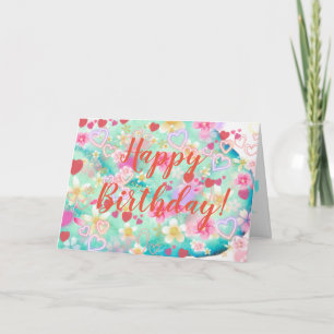 Gefeliciteerd met je verjaardag Bloemen Harten Wen Kaart