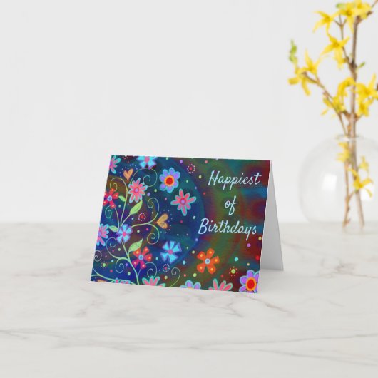 Gefeliciteerd met je verjaardag Blue Fun Flowers Kaart (Gele Bloem)