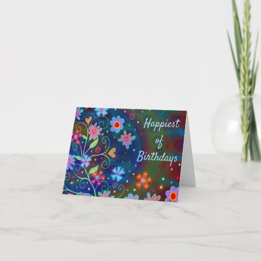 Gefeliciteerd met je verjaardag Blue Fun Flowers Kaart (Voorkant)