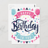 Gefeliciteerd met je verjaardag, confetti en bunti briefkaart (Voorkant / Achterkant)