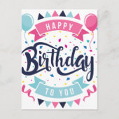 Gefeliciteerd met je verjaardag, confetti en bunti briefkaart (Voorkant)