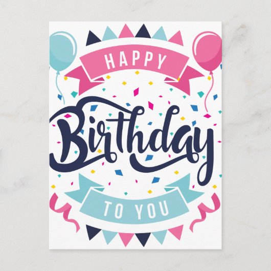 Gefeliciteerd met je verjaardag, confetti en bunti briefkaart (Voorkant)