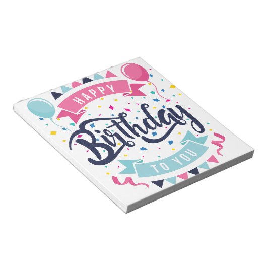 Gefeliciteerd met je verjaardag, confetti en bunti notitieblok (Schuin)