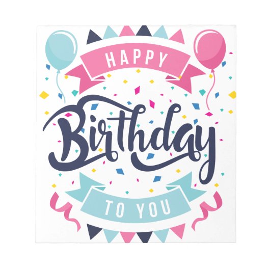 Gefeliciteerd met je verjaardag, confetti en bunti notitieblok (Voorkant)