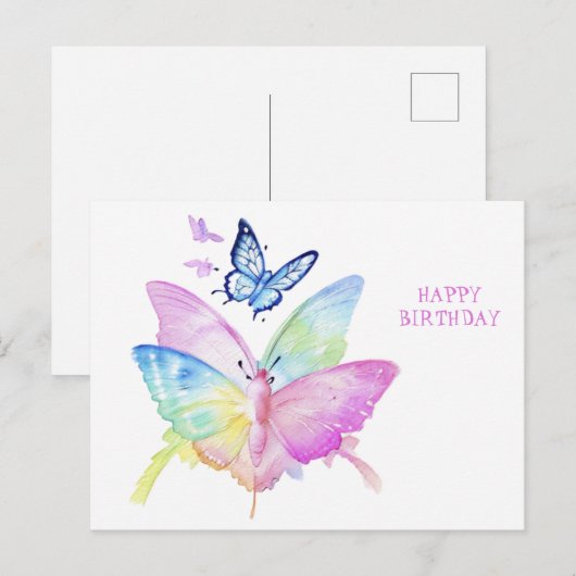 Gefeliciteerd met je verjaardag, kleurrijke vlinde briefkaart (Voorkant / Achterkant)