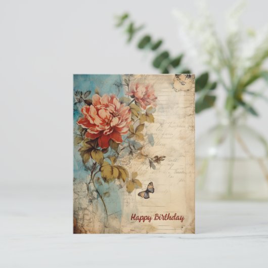 Gefeliciteerd met je verjaardag Lady Grunge Bloem  Briefkaart (Staand voorkant)