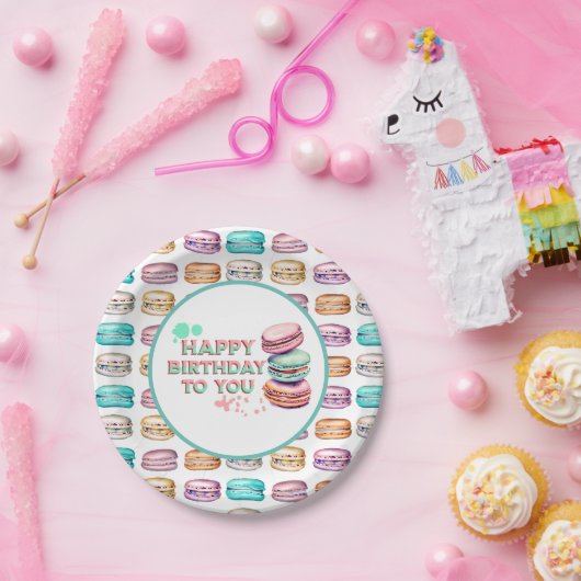 Gefeliciteerd met je verjaardag | Macaron Papieren Bordje (Feest)