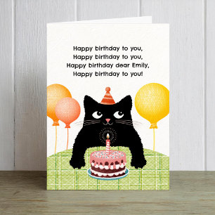 Gefeliciteerd met je verjaardag met kat, taart en