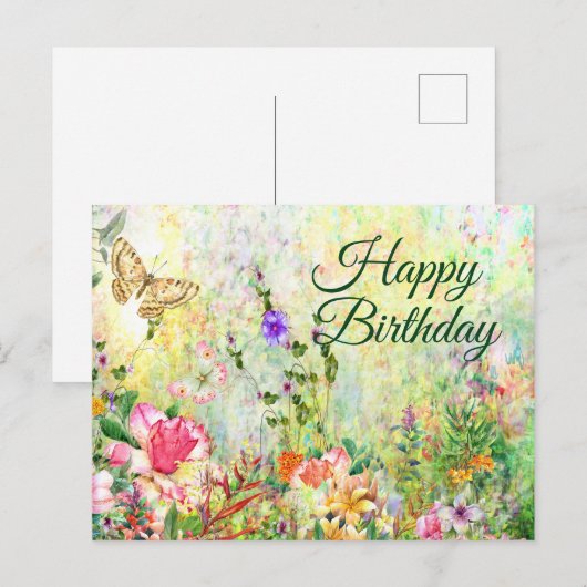 Gefeliciteerd met je verjaardag Mooie Aquarel Tuin Briefkaart (Voorkant / Achterkant)