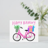 GEFELICITEERD MET JE VERJAARDAG Mooie Roze Fiets C Briefkaart (Staand voorkant)