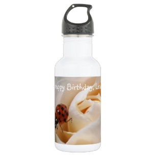 Gefeliciteerd met je verjaardag. Mooie witte roos Waterfles
