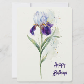 Gefeliciteerd met je verjaardag paarse iris waterv feestdagenkaart