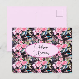Gefeliciteerd met je verjaardag Roos bloemig Roze Briefkaart