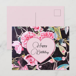 Gefeliciteerd met je verjaardag Roos bloemig Roze  Briefkaart