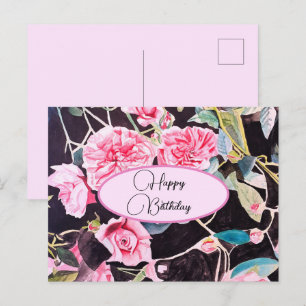 Gefeliciteerd met je verjaardag Roos bloemig Roze  Briefkaart