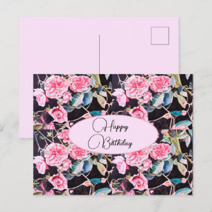 Gefeliciteerd met je verjaardag Roos bloemig Roze  Briefkaart