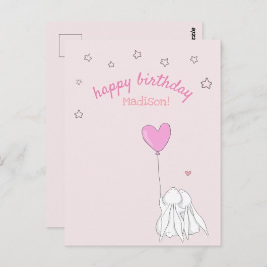 Gefeliciteerd met je verjaardag! Schattige Konijne Briefkaart (Voorkant / Achterkant)