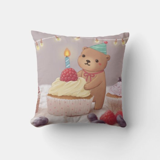 Gefeliciteerd met je verjaardag: Teddy Bear & Cupc Kussen (Voorkant)