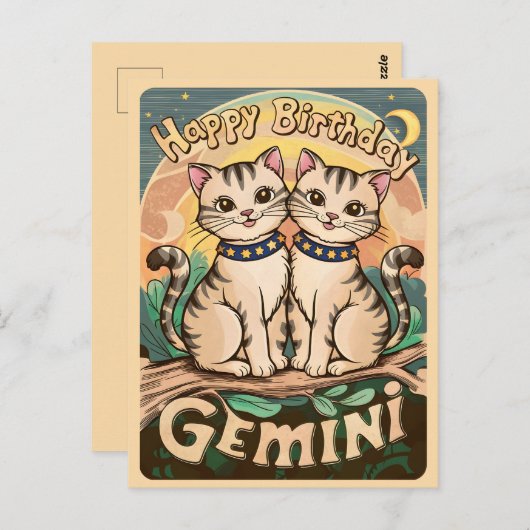 Gefeliciteerd met je verjaardag Tweelingen Sterren Briefkaart (Voorkant / Achterkant)