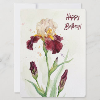 Gefeliciteerd met je verjaardag wijn iris aquarel  feestdagenkaart