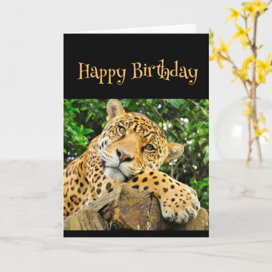 Gefeliciteerd met je verjaardag Wilde Ding Luipaar Kaart (Gele Bloem)