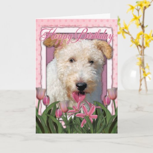 Gefeliciteerd met je verjaardag - Wire Fox Terrier Kaart (Gele Bloem)