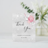 Gefeliciteerd met je verjaardag zilverroze bloemen (Staand voorkant)