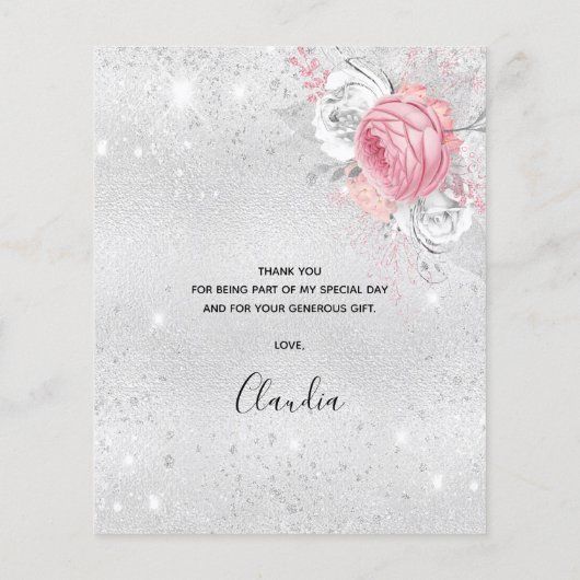 Gefeliciteerd met je verjaardag zilverroze bloemen (Achterkant)