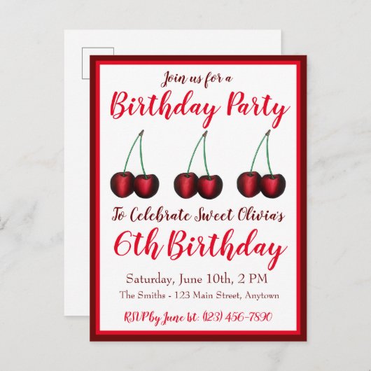 Gefeliciteerd met je verjaardag Zoete Bing Kersen Uitnodiging Briefkaart (Voorkant / Achterkant)