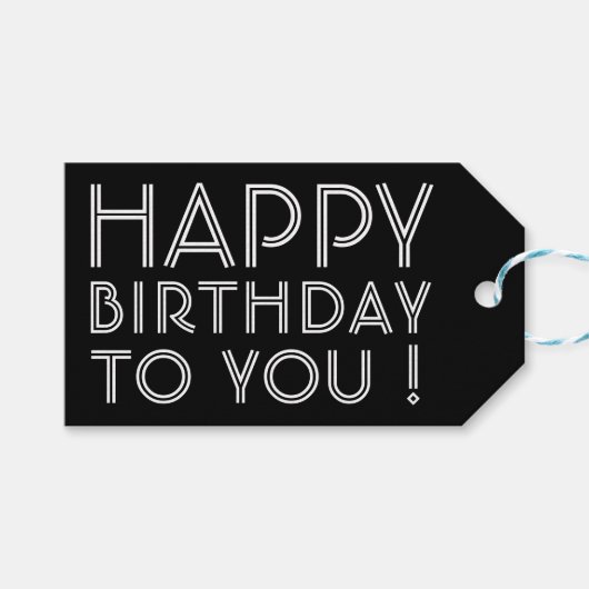 "Gefeliciteerd met je verjaardag!" Zwart & Wit Cadeaulabel (Voorkant (Horizontaal))