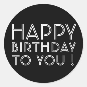 "Gefeliciteerd met je verjaardag!" Zwart & Wit Ronde Sticker